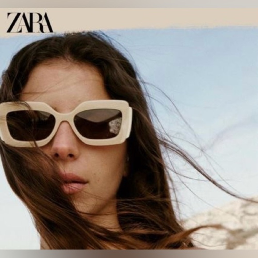 Zara Oversized Cream Rectangular Sunglasses